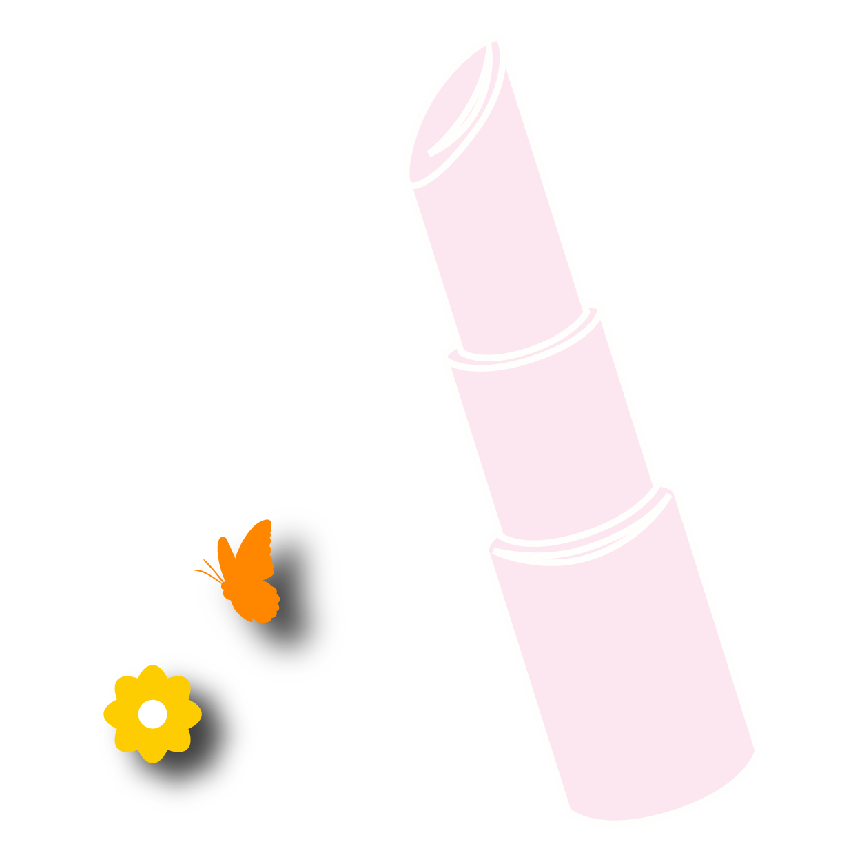 Light pink lipstick icon with orange butterfly and yellow flower shadows